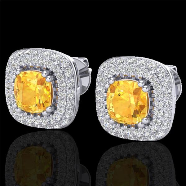 2.16 ctw Citrine & Micro VS/SI Diamond Earrings Halo 18k White Gold - REF-103G6W