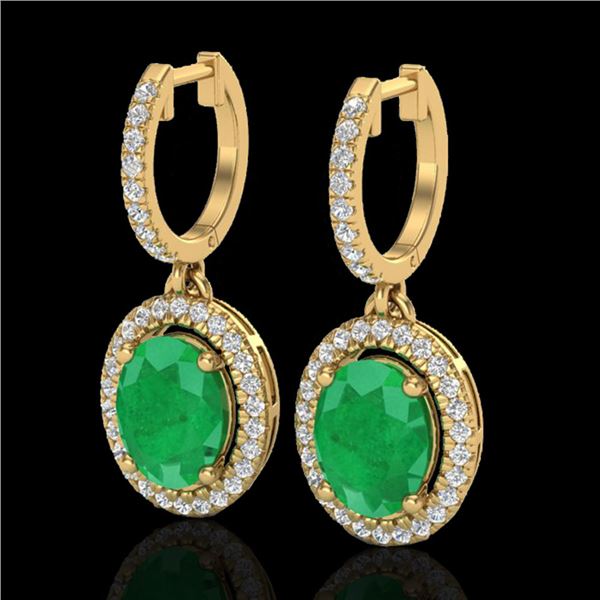 4.25 ctw Emerald & Micro Pave VS/SI Diamond Earrings 18k Yellow Gold - REF-112H8R