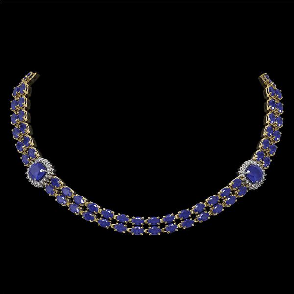 43.97 ctw Sapphire & Diamond Necklace 14K Yellow Gold - REF-527W3H