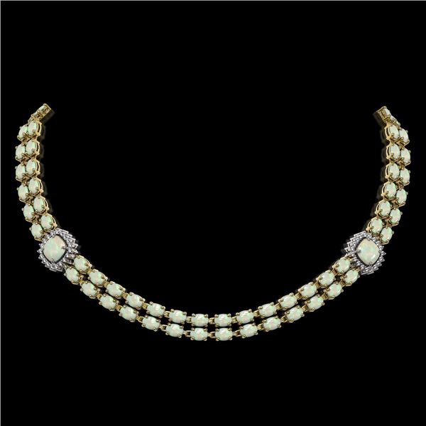 32.21 ctw Opal & Diamond Necklace 14K Yellow Gold - REF-527K3Y