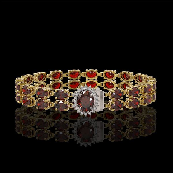 28.52 ctw Garnet & Diamond Bracelet 14K Yellow Gold - REF-218G2W