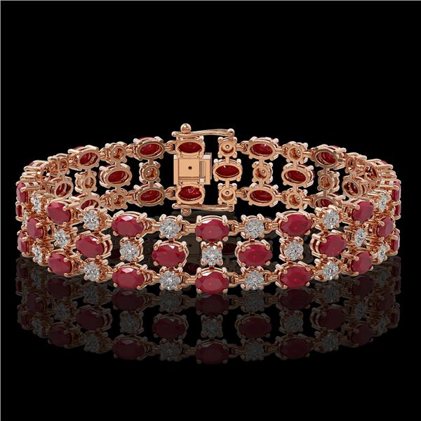 25.85 ctw Ruby & Diamond Bracelet 10K Rose Gold - REF-272G8W