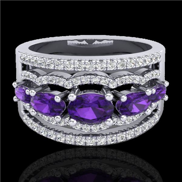 2.25 ctw Amethyst & Micro Pave VS/SI Diamond Designer Ring 10k White Gold - REF-81Y8X