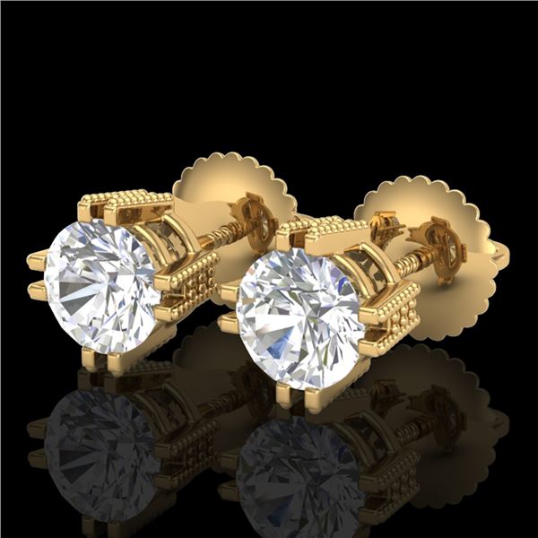 1.07 ctw VS/SI Diamond Solitaire Art Deco Stud Earrings 18k Yellow Gold - REF-200R2K