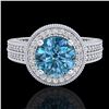 Image 2 : 2.8 ctw Intense Blue Diamond Engagment Art Deco Ring 18k White Gold - REF-327R3K