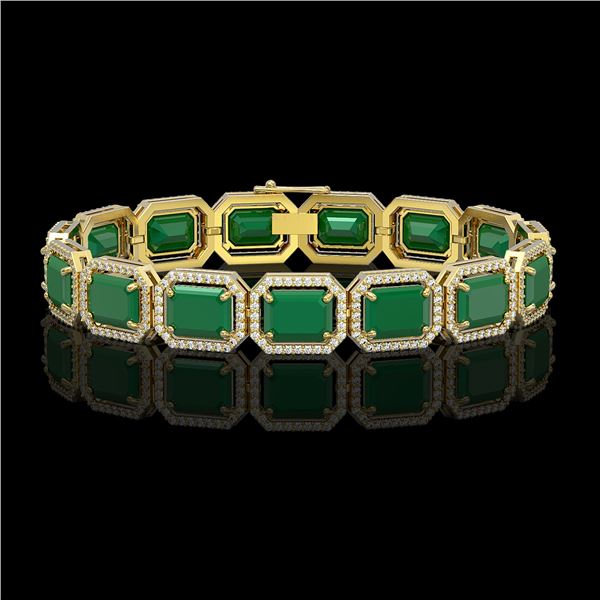 38.61 ctw Emerald & Diamond Micro Pave Halo Bracelet 10k Yellow Gold - REF-456H5R