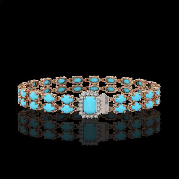 13.04 ctw Turquoise & Diamond Bracelet 14K Rose Gold - REF-236A4N