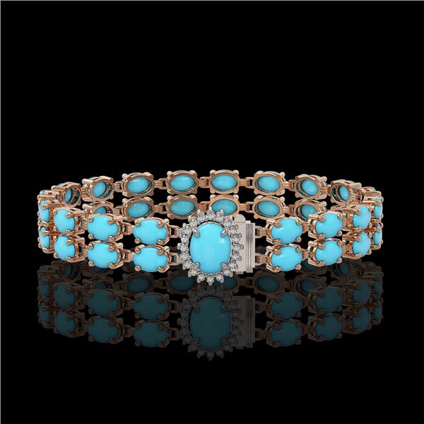 21.22 ctw Turquoise & Diamond Bracelet 14K Rose Gold - REF-218Y2X