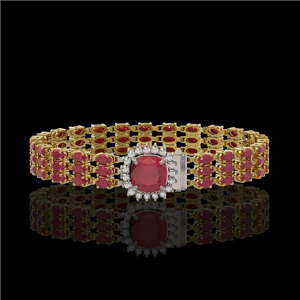 31.91 ctw Ruby & Diamond Bracelet 14K Yellow Gold - REF-307H8R