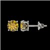 Image 2 : 1 ctw Certified Intense Yellow Diamond Stud Earrings 10k White Gold - REF-95N3F