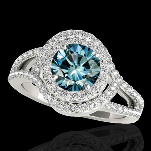 2.15 ctw SI Certified Fancy Blue Diamond Halo Ring 10k White Gold - REF-204A5N