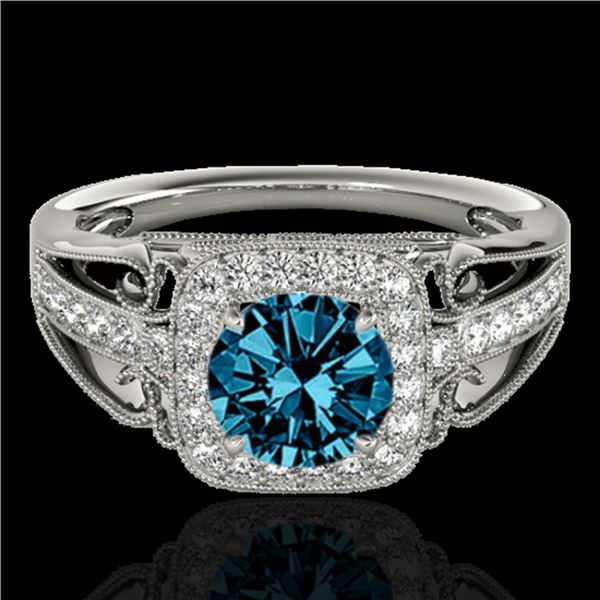 1.3 ctw SI Certified Fancy Blue Diamond Solitaire Halo Ring 10k White Gold - REF-124M2G