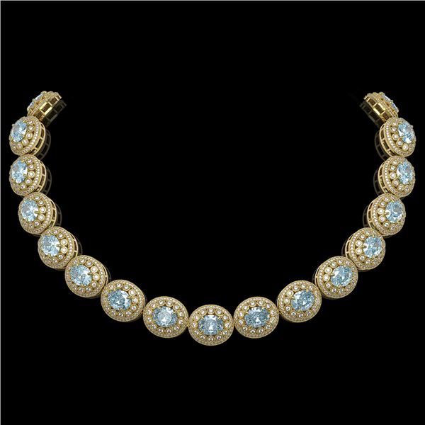 90.5 ctw Aquamarine & Diamond Victorian Necklace 14K Yellow Gold - REF-3020G2W