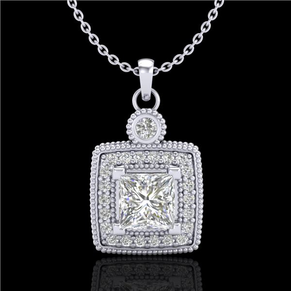 0.91 ctw Princess VS/SI Diamond Art Deco Stud Necklace 18k White Gold - REF-145A5N