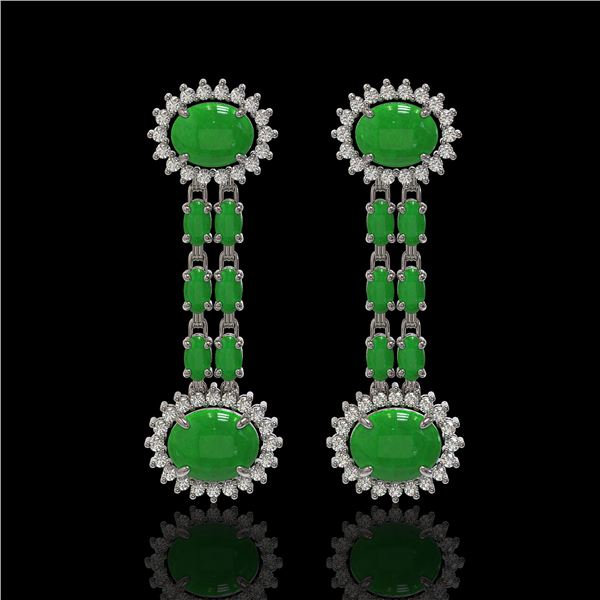 8.07 ctw Jade & Diamond Earrings 14K White Gold - REF-144R8K