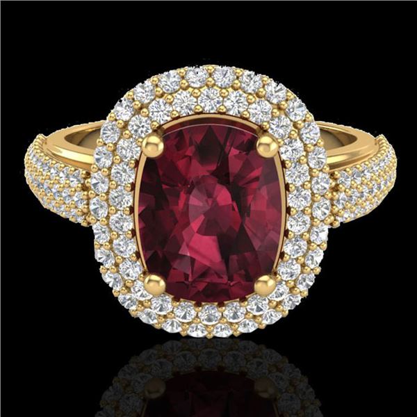 3.10 ctw Garnet & Micro Pave VS/SI Diamond Certified Ring 10k Yellow Gold - REF-100M2G