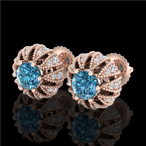 2.01 ctw Fancy Intense Blue Diamond Art Deco Earrings 18k Rose Gold - REF-210K9Y