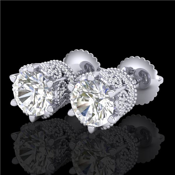 2.04 ctw VS/SI Diamond Solitaire Art Deco Stud Earrings 18k White Gold - REF-361F8M