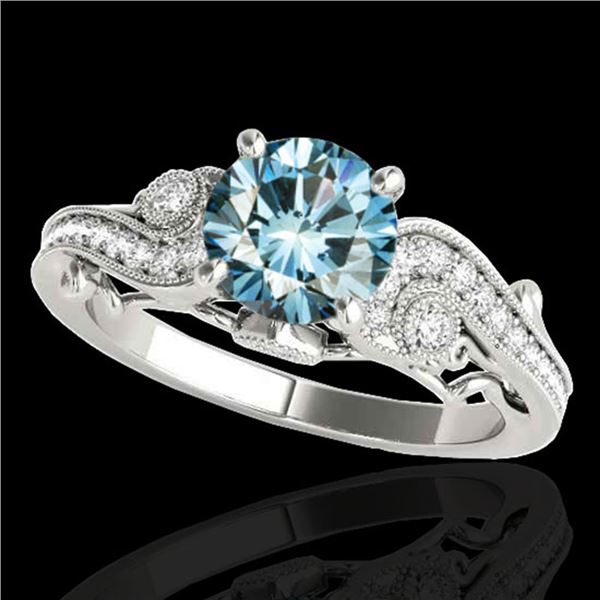 1.5 ctw SI Certified Fancy Blue Diamond Antique Ring 10k White Gold - REF-150W2H