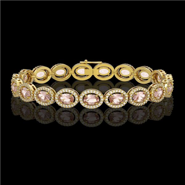 14.25 ctw Morganite & Diamond Micro Pave Halo Bracelet 10k Yellow Gold - REF-294H2R