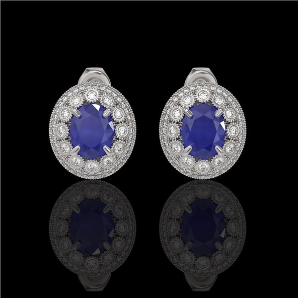 8.84 ctw Certified Sapphire & Diamond Victorian Earrings 14K White Gold - REF-214H5R