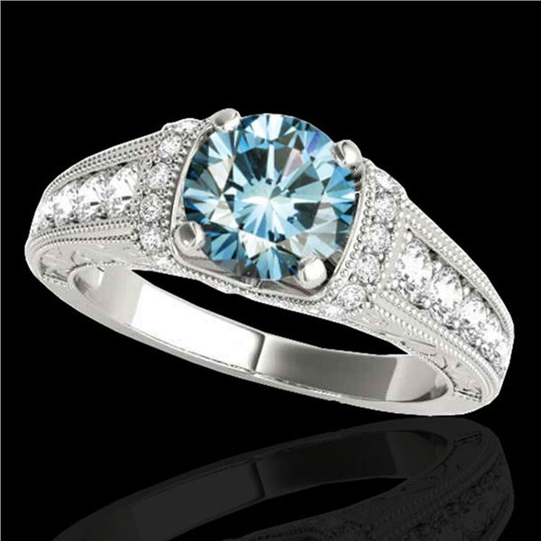 1.75 ctw SI Certified Blue Diamond Solitaire Antique Ring 10k White Gold - REF-184G3W