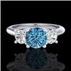 Image 2 : 1.5 ctw Intense Blue Diamond Art Deco 3 Stone Ring 18k White Gold - REF-174N5F