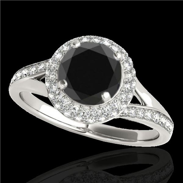 1.6 ctw Certified VS Black Diamond Solitaire Halo Ring 10k White Gold - REF-57H8R