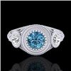 Image 2 : 1.06 ctw Fancy Intense Blue Diamond Art Deco Ring 18k White Gold - REF-154H5R