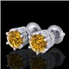 Image 1 : 2.04 ctw Intense Fancy Yellow Diamond Art Deco Earrings 18k White Gold - REF-290G9W