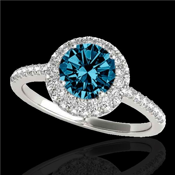 1.6 ctw SI Certified Fancy Blue Diamond Solitaire Halo Ring 10k White Gold - REF-126K8Y