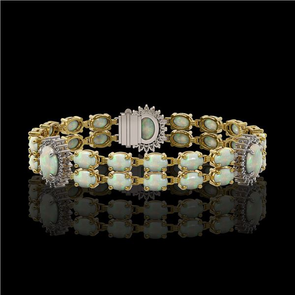 14.39 ctw Opal & Diamond Bracelet 14K Yellow Gold - REF-254R4K