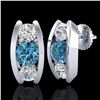 Image 2 : 2.18 ctw Fancy Intense Blue Diamond Art Deco Earrings 18k White Gold - REF-254G5W