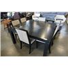 Image 1 : EZTIA BLACK MODERN DINING TABLE WITH 6 CHAIRS AND SPINNING CENTER - 5 FOOT X 5 FOOT WIDE, 30.5 INCHE