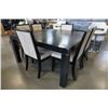 Image 2 : EZTIA BLACK MODERN DINING TABLE WITH 6 CHAIRS AND SPINNING CENTER - 5 FOOT X 5 FOOT WIDE, 30.5 INCHE