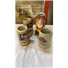 Image 1 : 3 STEINS AND NEVADA FIGURAL VASE