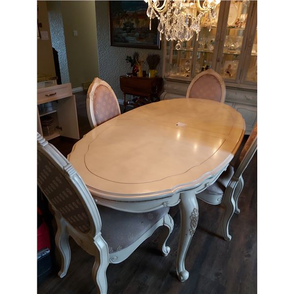 Aico Table with 4 Chairs 78" by 42"W X 31" H  (Table)    22"W X 34"H X 25"D (Chairs) Cream Color.