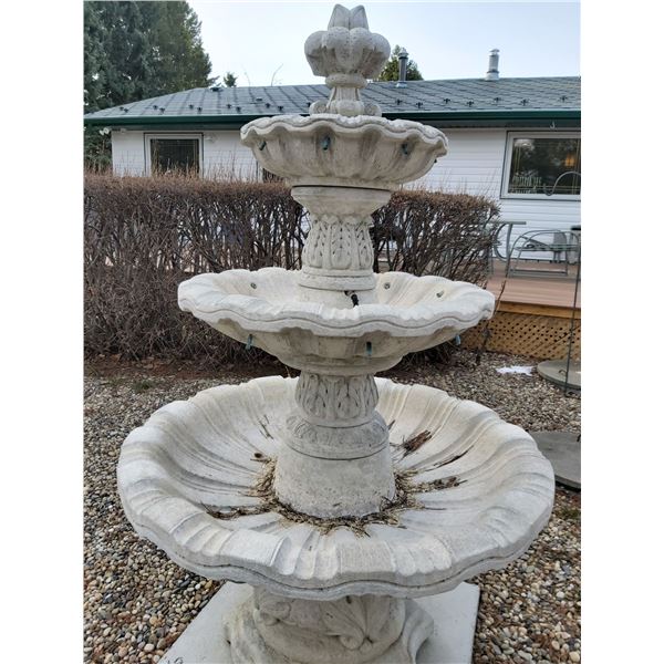 52" W X 7'  4 Level Concrete Fountain. Comes with pump. Very Heavy. Comes apart in pieces.