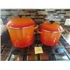 Image 1 : Le Creuset Pot Set. 1 Large Pot. 1 Medium Pot. (Color - Flame)