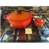 Image 1 : Le Creuset Set. 1 Large Roaster. 1 Small Round Oven Dish. (Color - Flame)