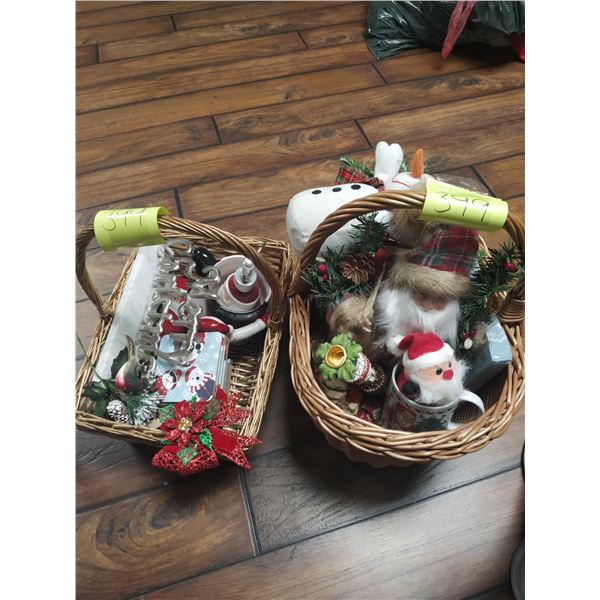 2 Baskets with Assorted Christmas Decorations