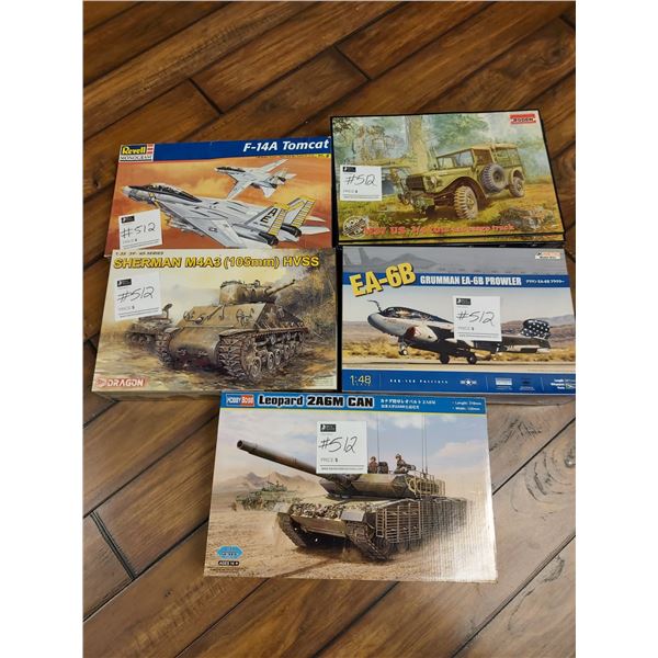 5 Models. EA-6B Grumman Prowler. - Sherman M4A3 HVSS. - F-14A Tomcat. - M37 US 3/4 Ton 4x4 Cargo Tru