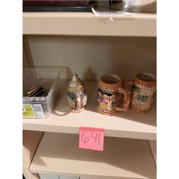 Steins x3 & Various Belt Buckles