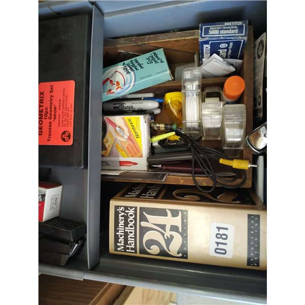 Miscellaneous Drawer of Accessories - Tape/Sharpies/Machinery Handbook etc…