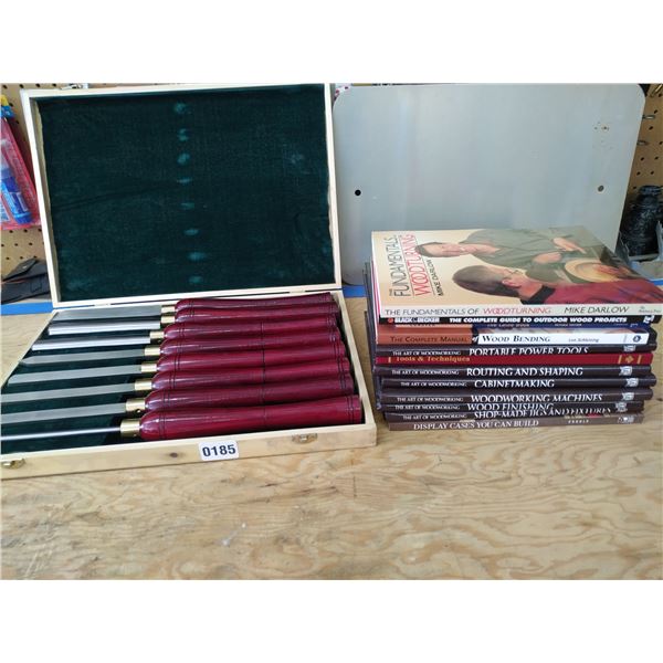 Wood Chisel set & Wood Working Books x12