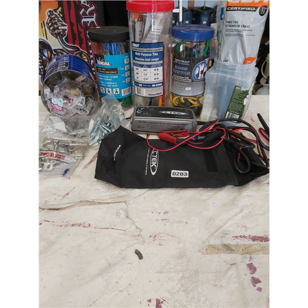 Assorted Hinges - Turnbuckles - Tie Wraps - Battery - Charger
