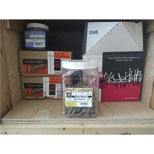 3" & 2 3/8" strip nails - drywall screws - multi purpose screws 2-1/2" & 3-1/2 roofing nails