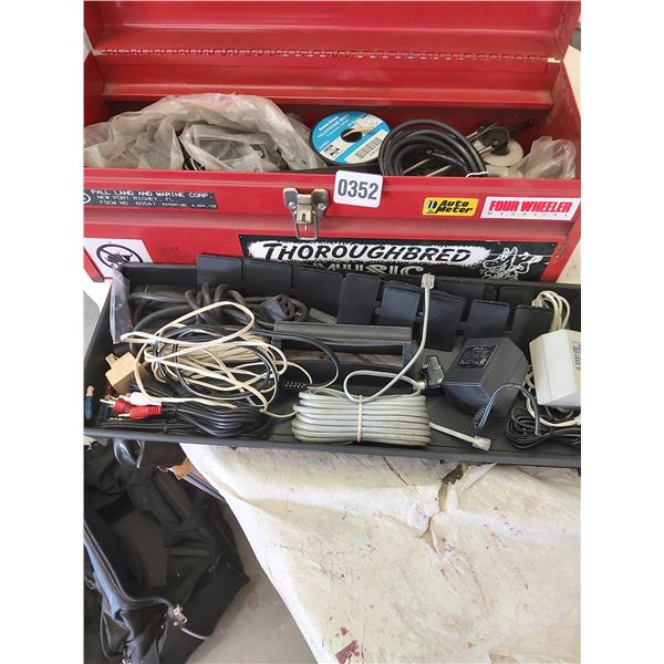 Red Toolbox with Miscellaneous Adapters - Wires - Cords - Electrical Supplies