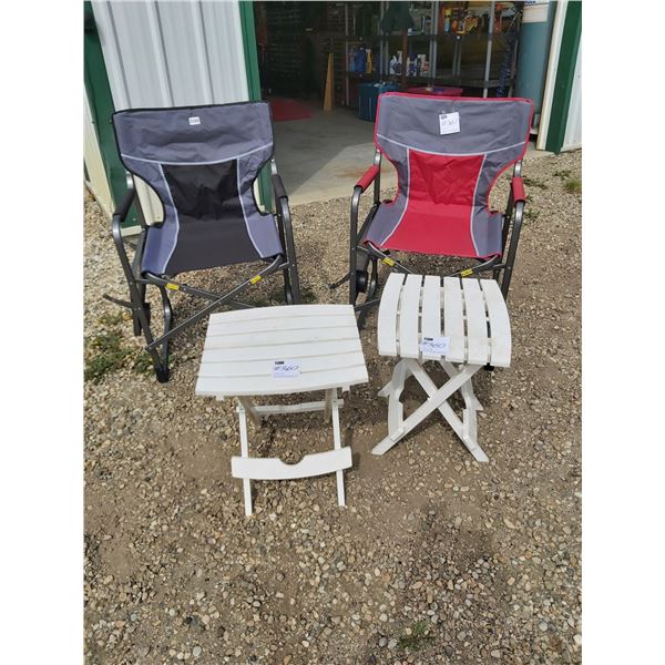 Two floding Lawn Chairs & 2 Side Tables