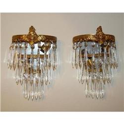 Pair of French Empire gilded bronze & crystal #1732688